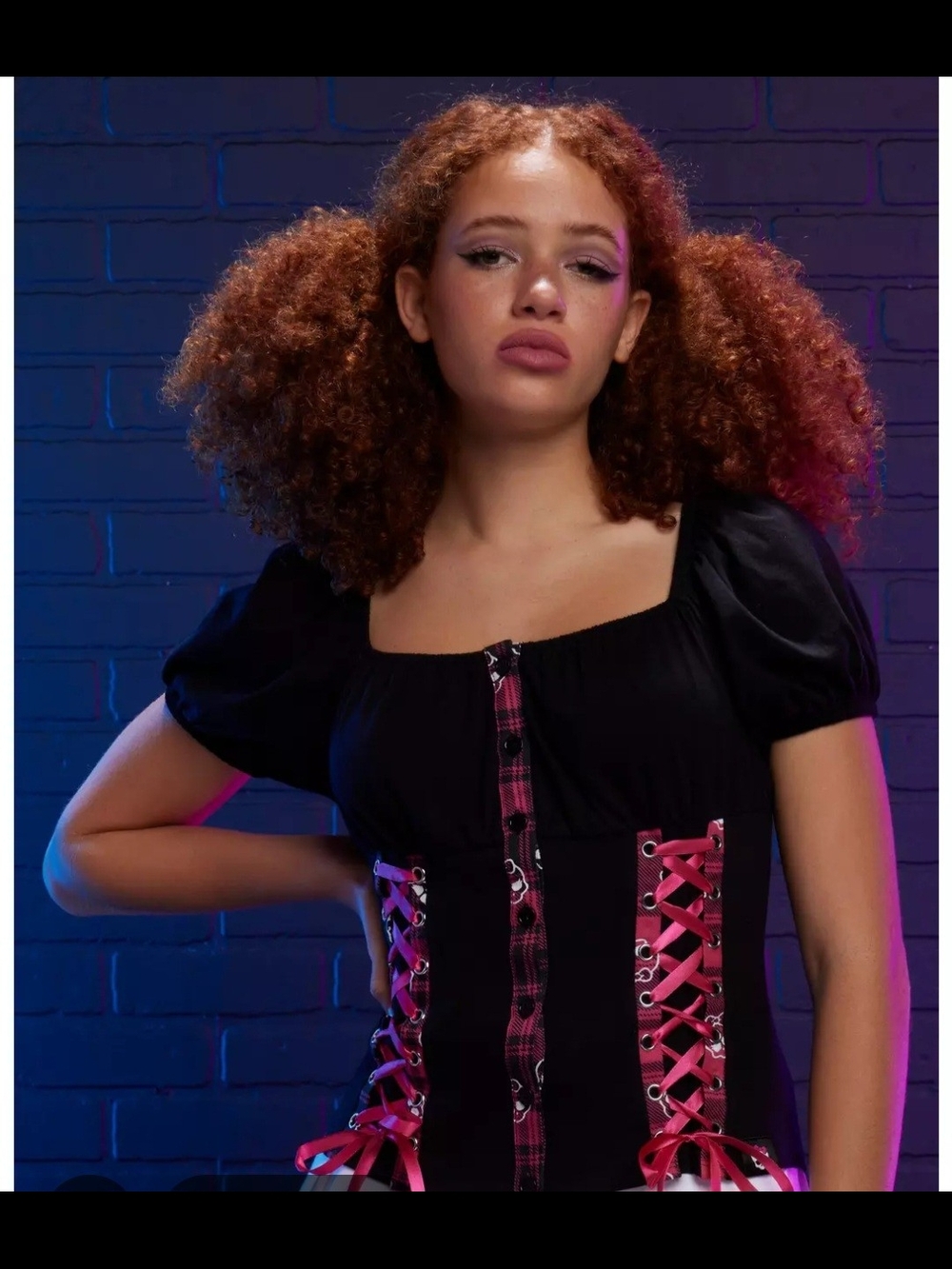 monster high Black Top with Pink Lace-Up Detail